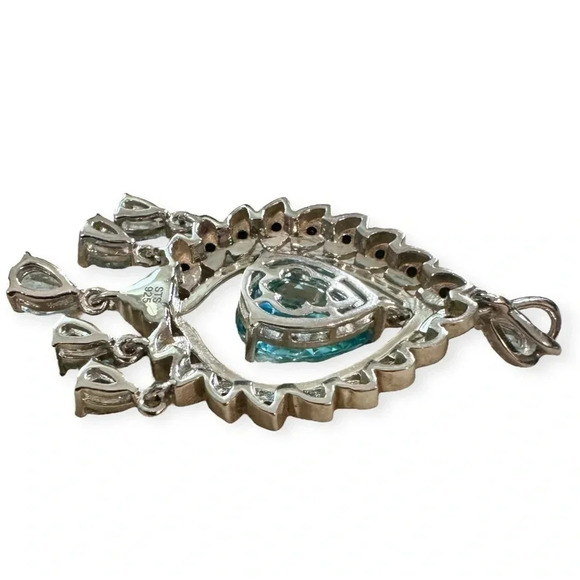Swiss Blue Topaz|Aquamarine|Onyx Chandelier Sterling Silver Pendant - Picture 13 of 13